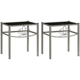 Chic Amoire de lit - maison Lot de 2 Tables de chevet Gris et noir Métal et verre NEUF7554