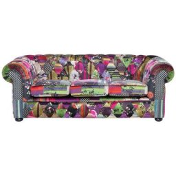 Canapé 3 Places en Tissu Patchwork Bordeaux Violet Assise Rembourrée Chesterfield - Multicolore