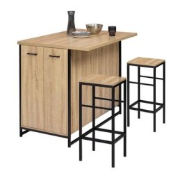 Ensemble îlot central 120 cm et 2 tabourets detroit design industriel - Bois-clair