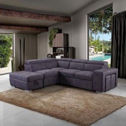 Zyam - Canapé d'angle convertible avec rangement en tissu gris - Angle Gauche - Gris