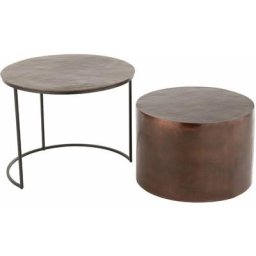 Set 2 tables gigognes bloc rond aluminium/fer marron h. 48cm - Marron