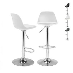 Lot de 2 Tabourets de Bar, Tabouret de Bar en Cuir Synthétique Réglable en Hauteur, Tabourets de