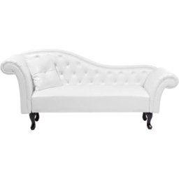 Chaise Longue Méridienne Chesterfield Côté Droit en Cuir pu Blanc pour Salon Glamour et Vintage