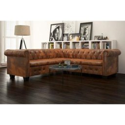 Canapé d'angle Chesterfield 5 plcs Cuir artificiel Marron - Topdeal