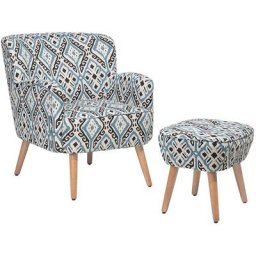 Petit Fauteuil Scandinave en Tissu Multicolore à Motifs Orientaux avec Repose-pied Assorti pour
