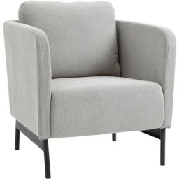 Fauteuil lounge style néo-rétro piètement acier noir revêtement velours cotelé gris clair - Gris