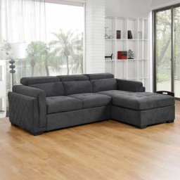 Nolane - Canapé d'angle convertible en tissu gris foncé - Angle droit - gris foncé