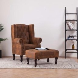 Fauteuil Relax Fauteuil Salon - Chesterfield et repose-pieds Marron Similicuir daim BV321002