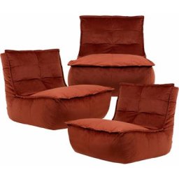 Pouf Modulable en Velours Dolce, Lot de 3, Pouf Fauteuil de Salon xxl, Terracotta - Terracotta