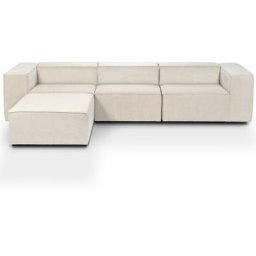 Canapé d'angle modulable 5 places en velours côtelé beige - Fabriqué en France- Roma - Beige