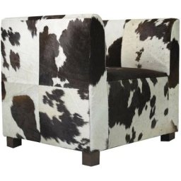 Fauteuil club peau de vache brun foncé blanc
