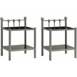 CHIC Amoire de lit - MAISON Lot de 2 Tables de chevet Gris et noir Métal et verre NEUF2393