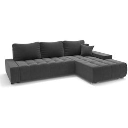 Canapé d'angle convertible en velours gris anthracite tokyo - Angle droit - gris foncé