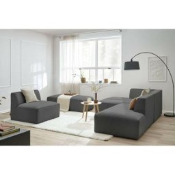 Canapé modulable Bobochic Canapé d'angle fixe modulable megeve tissu lisse avec 1 chauffeuse et 1