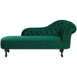 Chaise Longue Côté Droit Méridienne en Velours Vert Glamour Elégant Salon Nimes - Vert