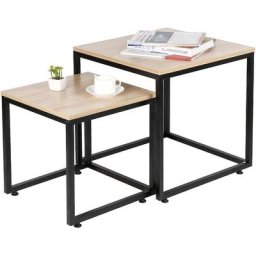 Dyhf - Set de 2 Tables d'appoint de Salon Tables Basses Gigognes Design Industriel - Couleur du bois