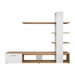 Meuble tv avec bibliothèque et étagères intégrées collection cleo. Coloris blanc et chêne - Blanc