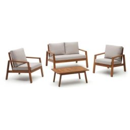 Kave Home - Ensemble Frares de canapé 2 places, 2 fauteuils et table basse en bois d'acacia massif