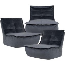 Pouf Modulable en Velours Dolce, Lot de 3, Pouf Fauteuil de Salon xxl, Gris Anthracite - Gris