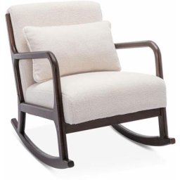 Alice's Garden - Fauteuil à bascule tissu bouclettes blanches. pieds d'hévéa teinté wengé 1 place.