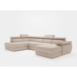Canapé panoramique convertible avec coffre en velours beige mariano- Angle droit - beige