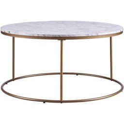 Table basse ronde en bois effet faux marbre pieds métal doré laiton Teamson Home Marmo VNF-00075