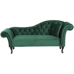 Chaise Longue Canapé Méridienne Chesterfield Côté Droit en Velours Vert Foncé Confort et Style