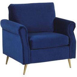 Fauteuil Rembourré en Velours Bleu Foncé avec Pieds en Acier Doré Ajout Parfait à Chaque Chambre ou