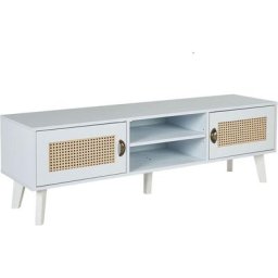 Meuble tv 2 Armoires 2 Étagères Ouvertes en mdf et Polyrotin Blanc Beige Parton - Blanc