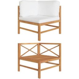 Canapé d'angle Canapé relax - Canapé de salon avec coussins crème Bois de teck solide BV509252