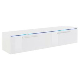 Meuble tv 160cm Collection rio. 1 porte abattante, coloris blanc brillant. Style design. - Blanc