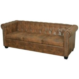 Hommoo Canape Chesterfield 3 places Cuir artificiel Marron HDV09938