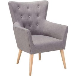 Fauteuil en Tissu Gris Capitonné Patins aux Pieds Bois Clair Bien Rembourré Angen - Gris