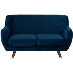 Beliani - Canapé Fixe 2 Places en Velours Bleu avec Boutons Décoratifs pour Salon au Style Glamour