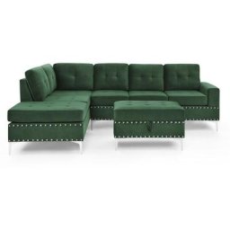Canapé d'angle réversible en velours vert avec pouf antalia - vert