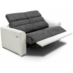 Canapé 2 places relax électrique confort loft avec système zéro wall bicolore blanc / gris - -