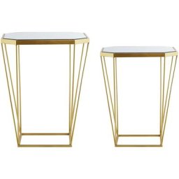 Lot de 2 Tables Basses Bouts de Canapés Design en Métal Doré avec Plateaux en Miroir Parfaits pour