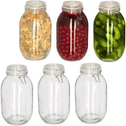 Relaxdays - Bocal en verre, set de 6, 3 l, couvercle, fermeture mécanique, pour conserver et