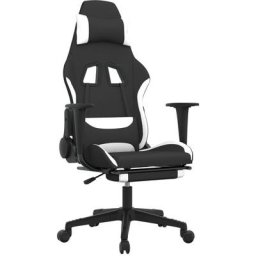 Chaise de jeu de massage avec repose-pied Noir et blanc Tissu Vidaxl Blanc