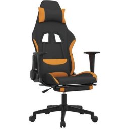 Chaise de jeu de massage avec repose-pied Noir et orange Tissu Vidaxl Jaune foncé