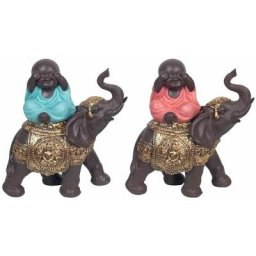 Figure de figurines de Bouddha Bouddha sur Elephant Set 2U Multicolor Bouddhs 7x14x15cm 22573