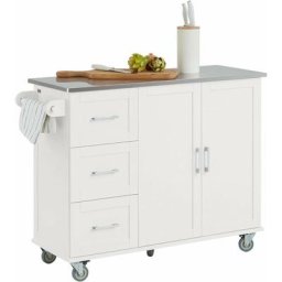 Sobuy - FKW30-II-W Desserte sur roulettes, Meuble Chariot de Cuisine de Service Roulant avec 3