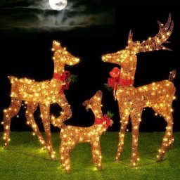 Bakaji - Famille 3 Rennes de Noël lumineux 600 led Blanc chaud Corde entrelacée à l'extérieur