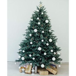 Dmora Sapin de Noël Praga, Sapin artificiel extra épais, Véritable Sapin effet PVC, Avec pommes de