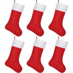 Chaussette de Noël 6 pièces, Bas de Noel Grande, Chaussettes de Noël en Feutre Rouge, Sac-Cadeau et