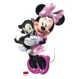 Figurine en carton Disney Minnie avec une robe rose à pois blanc et le chaton Figaro qui sourient