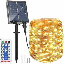 Guirlande Lumineuse Solaire Extérieure 30M 300 LEDs a Télécommande avec 8 Modes d'Éclairage, Chaîne