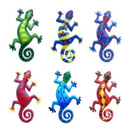 Lot de 6 décorations murales gecko en métal, sculptures murales de 21,6 cm, décoration murale