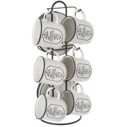 Retro - Set support 6 tasses à café avec sous-tasses en céramique rétro