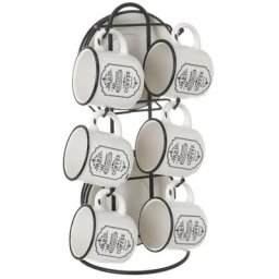 Set support 6 tasses à café avec sous-tasses en céramique rétro